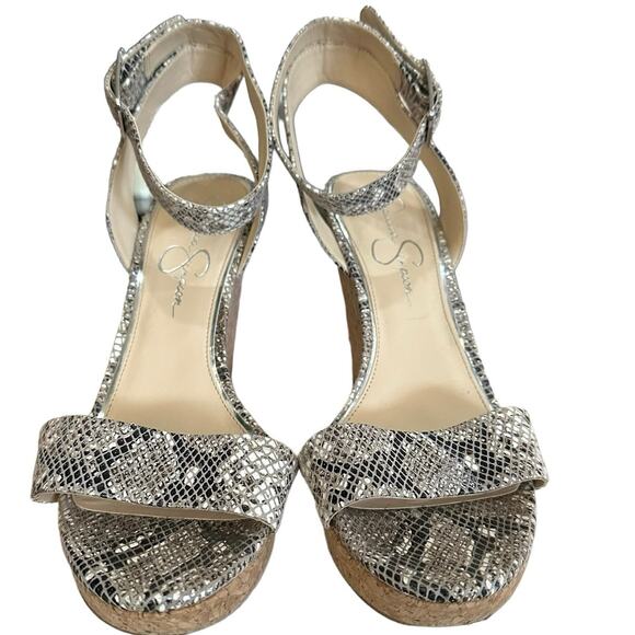 Jessica Simpson Jateen sandal cork wedged faux snake skin Leather size 10 - Picture 1 of 9